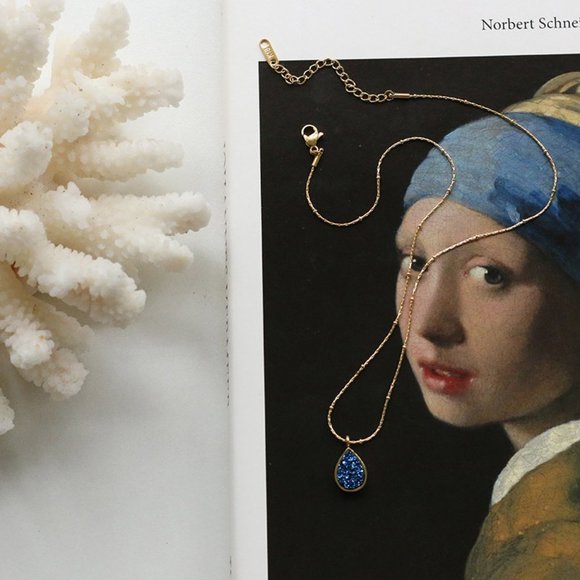 NEW 18K Gold Plated Blue Drusy Teardrop Necklace - Picture 6 of 9